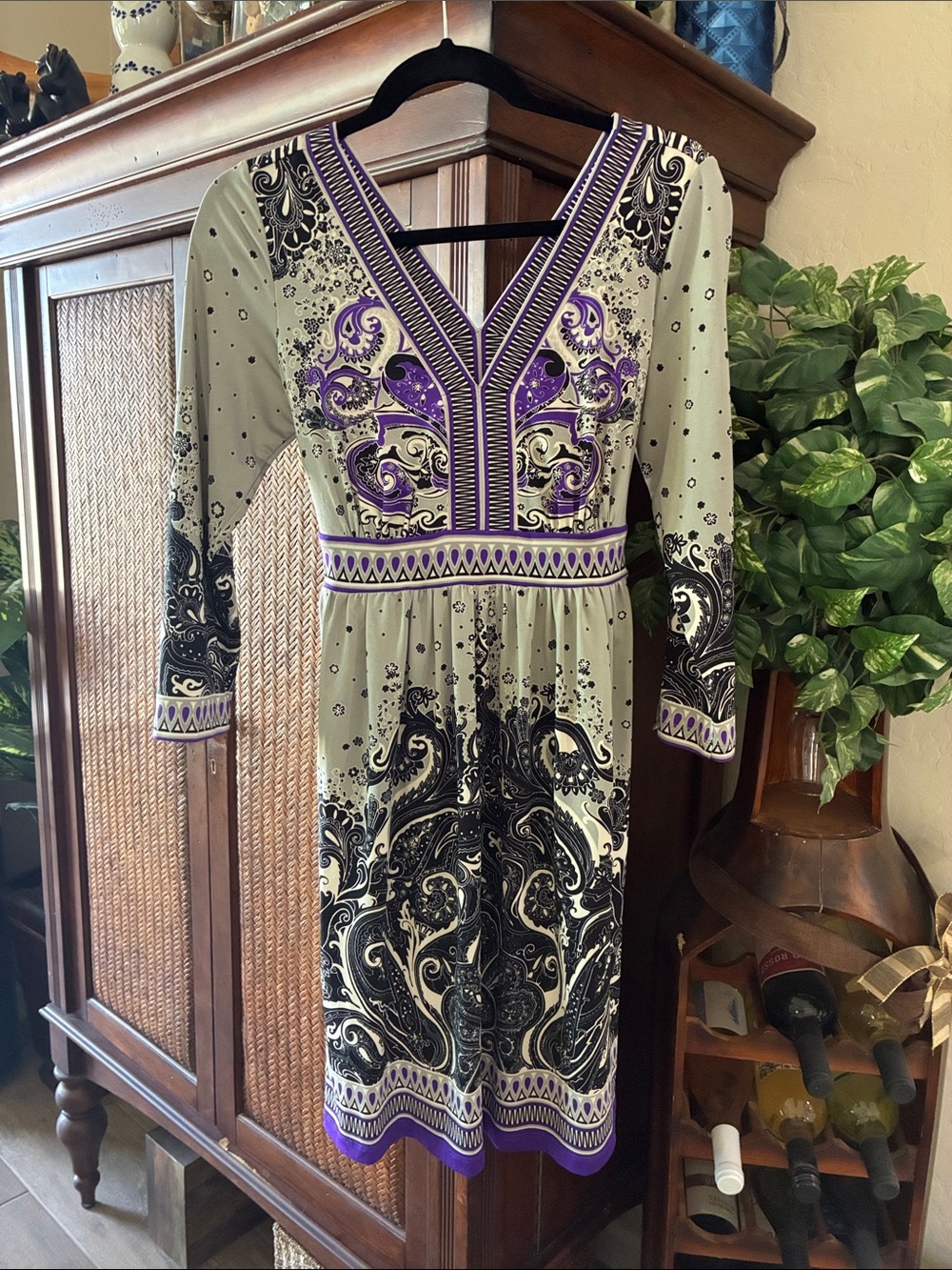 ECI Dress with Purple and Black Paisley Accents